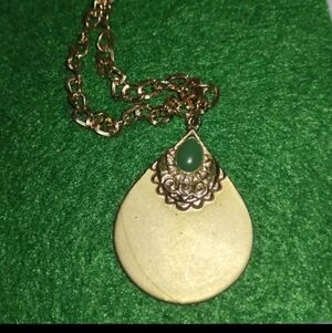 Unique Gold & Jade Green Pendant on Chunky Chain